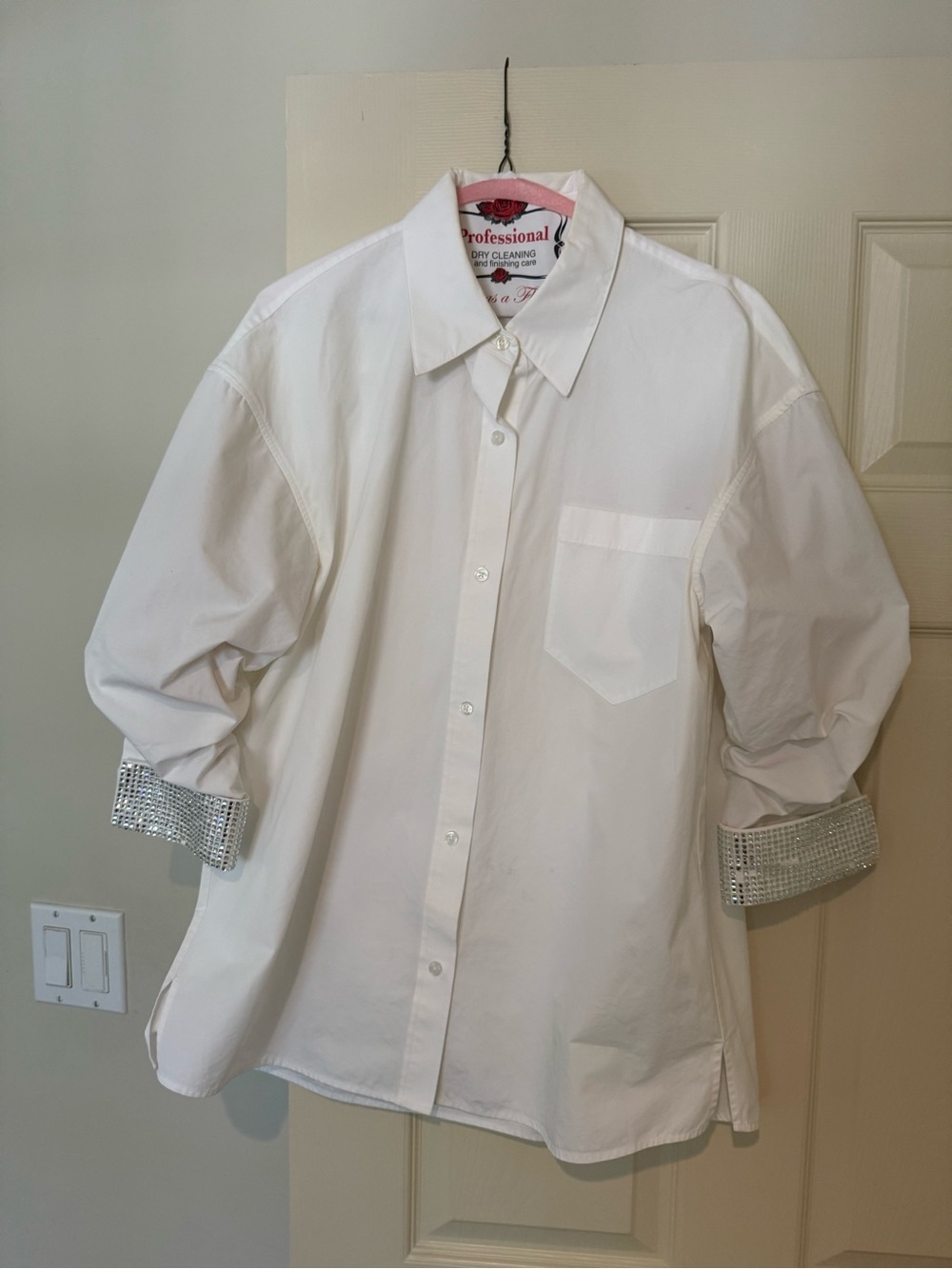 Alexander Wang Button-Down Shirt with Crystal Embellished Cuffs (Small)